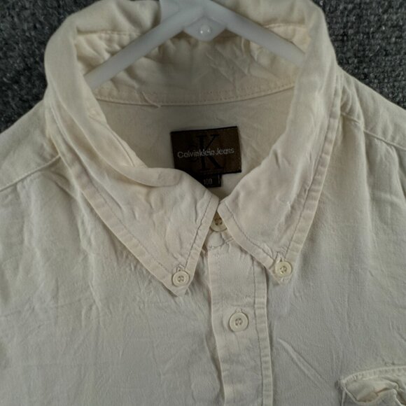 Calvin Klein Long Sleeve Button Up Shirt Men Size 100 (XL) Ivory Soft Viscose ** - Picture 9 of 16